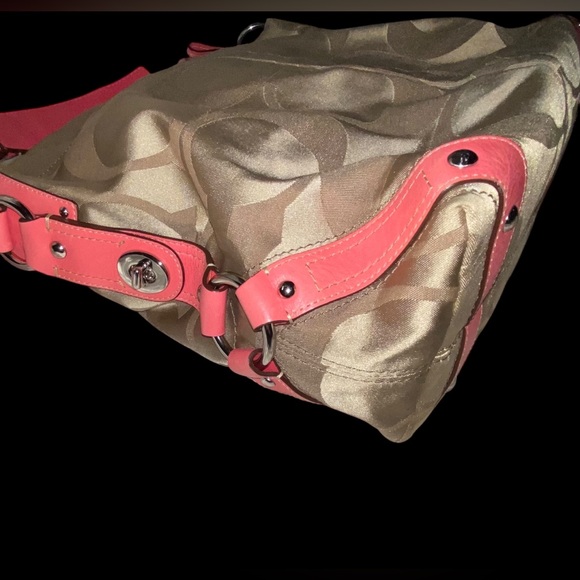 Coach Carly Hobo Bag In Beige Signature Canvas w/Pink Leather Accents 10”x13”x5” - Picture 12 of 13